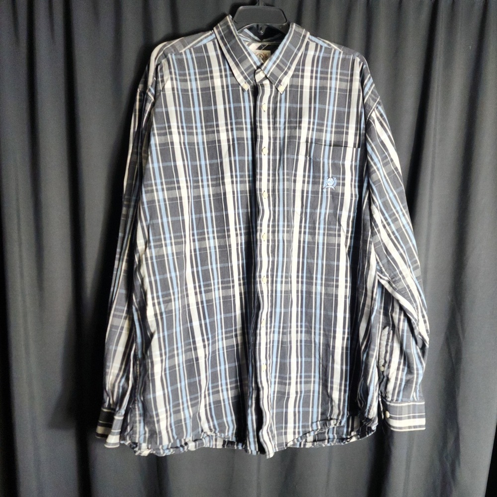 Cinch Mens XL Plaid Button Down Shirt‎ Black Blue Long Sleeve Western Cowboy